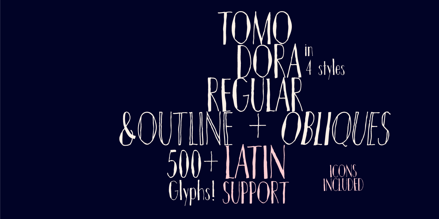 Beispiel einer TOMO Dora Sans Outline Oblique-Schriftart